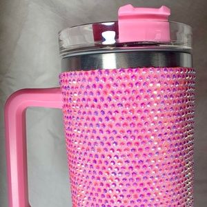 Pink Rhinestone 40 oz tumbler with top and straw- No Brand